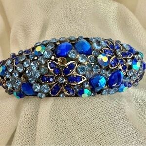 Crystal Pave Blue Statement Bracelet-clamper cuff style
